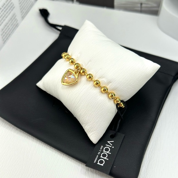 Gold Ball Chain Bracelet, Gold plated ball bracelet with one triangle crystal - Picture 6 of 8